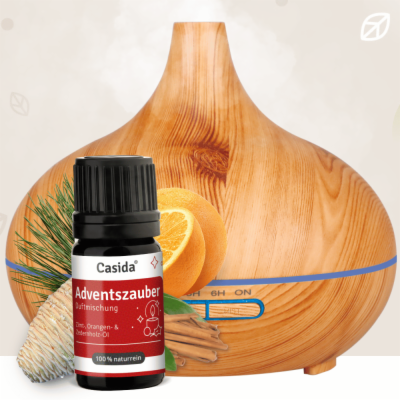 Aroma Diffuser Holzdesign + Adventszauber 5 ml Öl